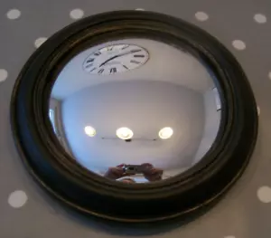 ANTIQUE DESIGN BLACK ROUND PORTHOLE CONVEX WITCHES FISHEYE MIRROR BLACK FRAME - Picture 1 of 3