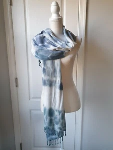 Gray and White TIE DYE FRINGE SCARF - Picture 1 of 5