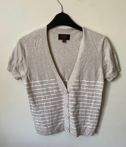 Pure Collection Cardigan size 8 short sleeve cotton cashmere stripes - Picture 1 of 1