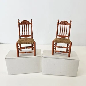 Franklin Mint Heartland Hollow Woven Seat Wooden 2 Chairs Dollhouse Furniture - Picture 1 of 11