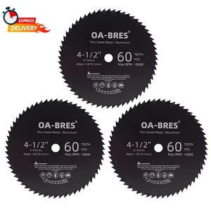 Paquete de 3 hojas de sierra circular compactas HSS de 4 1/2 pulgadas con eje de 3/8 pulgadas, 60T de alto - Imagen 1 de 3
