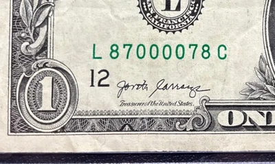 2017A $1 Dollar Bill 💸 #87000078 RADAR NOTE ,PALINDROME NOTE 4ofakindand2pairs - Image 1 of 4