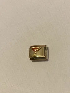 New Gold/Red Enamel Cocktail Charm Fits 9mm Classic Italian/Nomination Bracelet - Picture 1 of 4