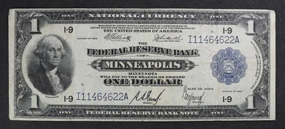 Fr. 736 Series 1918 $1 Minneapolis district Federal Reserve Bank Note Solid VF - Image 1 of 3