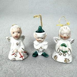 Lot 3 Vintage Rare Japan Angels & Elf Bell Ornaments Set Christmas 1940s Or 50s - Picture 1 of 11