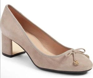 Tory Burch 9.5 Laila Suede Round Toe Block Heel Ballet Slipper Pumps Dust Storm - Picture 1 of 11