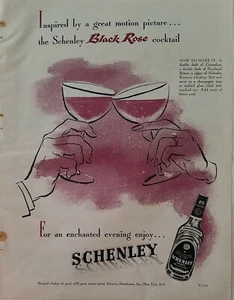 1950 Schenley Black Rose blended whiskey cocktail glasses toasting vintage ad - Imagen 1 de 1
