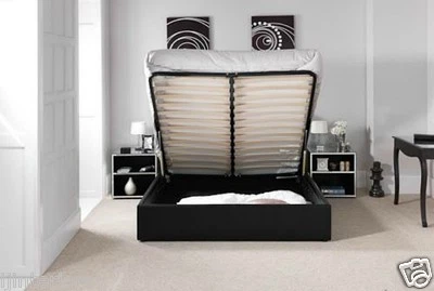 4FT6 5FT STANDARD OR OTTOMAN STORAGE LEATHER BED BLACK BROWN WHITE WITH MATTRESS