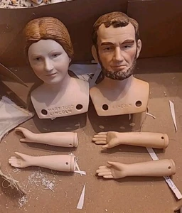 Mary Todd And Abe Lincoln Porcelain Doll Heads W/arms, Kit 1980 Yield House - Picture 1 of 8