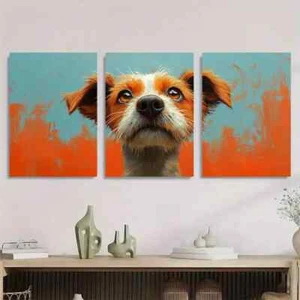 3pcs Vibrant Blue & Orange Abstract Dog Metal Print Ready to Hang Art - Picture 1 of 7