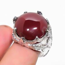 Natural Red Carnelian Gemstone 925 Sterling Silver Ring Size 8 I488