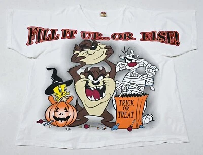 Vintage 90s Looney Tunes Halloween T-shirt Womens Size 26-28W Taz Trick Or Treat - Image 1 of 4