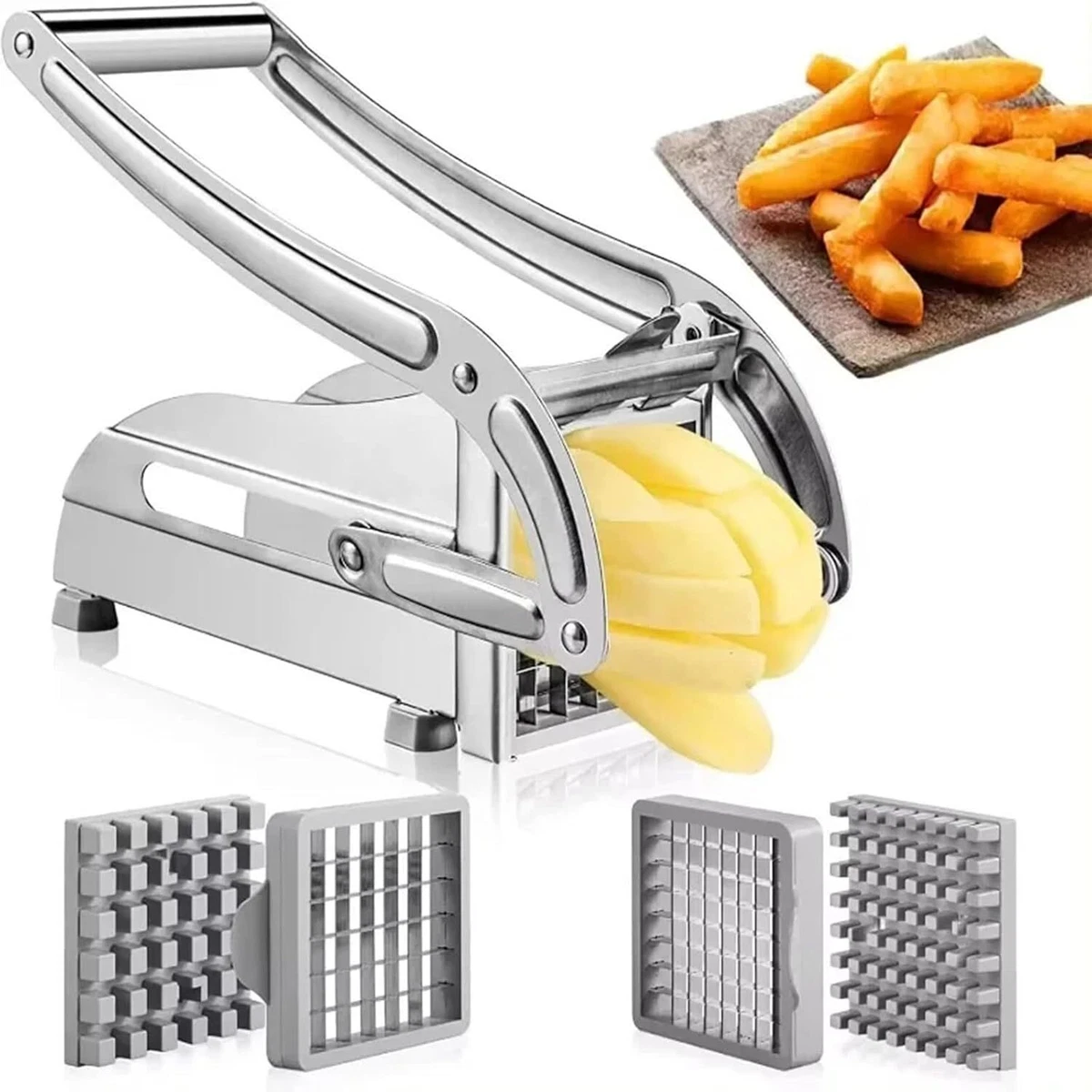 Frittierschneider Aus Edelstahl – Schneidet Pommes In 1,27 Cm & 1,9 Cm Dicke, Mit Saugnäpfen