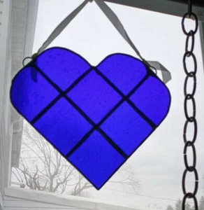 Glasmalerei Herz KOBALTBLAU!  Glatte Textur Glas Hand Made in USA - PA. - Bild 1 von 12