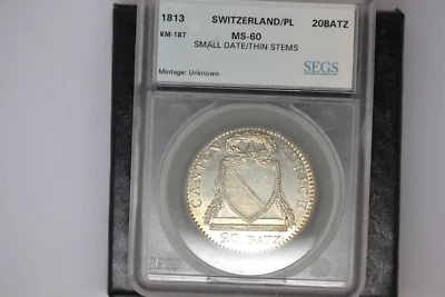 Switzerland: 1813 20 Batzen- Nice BU in Plastic Holder.  A bit Prooflike. - Image 1 of 4