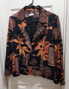 LoriZoni M 100% Silk Blazer 90s Fall Colors Geometric Animal Print Lined Vintage - Picture 1 of 15