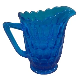 FENTON Cobalt BLUE 4" Thumbprint Glass Footed Coffee Creamer 1960's Colonial - Picture 1 of 7