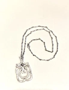 Vintage Avon Modernist Pendant Necklace Silver-Tone w/ Bar Link Chain - Picture 1 of 5