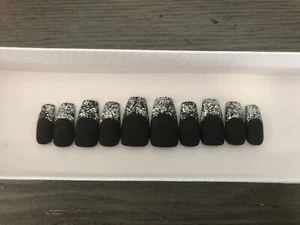 matte black with silver glitter press on nails - Picture 1 of 1