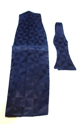 Esmoquin Cintura Pajarita 100% Seda Conjunto Sólido Azul Marino Jacquard Cuadros Foto 1 de 2