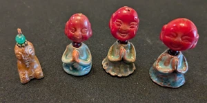Lot of 3 Buddhas w/ Handmade Ceramic Praying Body + Carved Coral Head-1.25" - Bild 1 von 5
