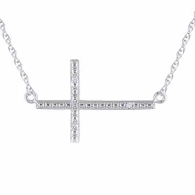 Бриллиантовый акцент боковые крест подвеска с 18» цепочка ожерелье в стерлинговом серебре - Изображение 1 из 4