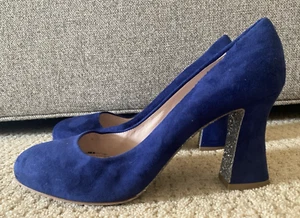Miu Miu Prada Blue Suede Block Heel Pump w/Silver Glitter Bottom 42 & Shoe Bags - Picture 1 of 18