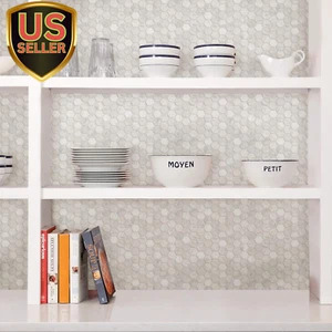 NH2359 Hexagon Marble Peel Stick Backsplash Tiles, White & Off-White - Picture 1 of 10
