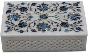 Joyero filigrana mármol blanco impresionante Paua concha floral en... - Imagen 1 de 9