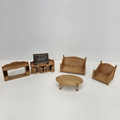 Calico Critters Comfy Living Room TV Stand Arm Chairs Couch Coffee Table READ - Image 1 of 4