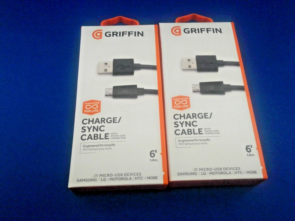 Cable de Carga/Sincronización Griffin con Conector Micro-USB 6' 1.8m Lote de 2 Foto 1 de 3