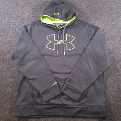 Under Armour Mens Storm1 Hoodie 2XL Black Neon Green Logo Loose Fit - Image 1 of 4