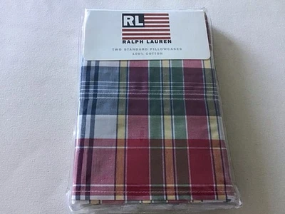 Par de Fronhas Xadrez Vermelho Ralph Lauren Sundeck Tamanho Padrão - Vintage (2) Novo com etiquetas - Imagem 1 de 4
