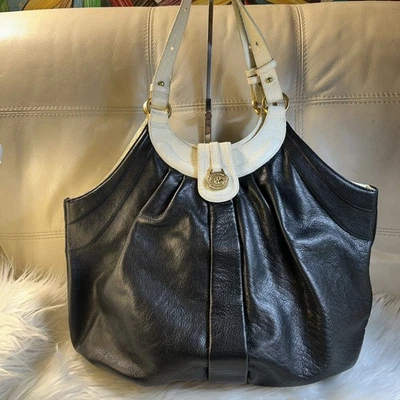 Brahmin Bag Ester X Large Black Off White Croc Trim 16x15! Rare - Image 1 of 4