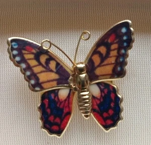 Beautiful Coloured Enamel & Gold Butterfly Brooch / Badge Original Case PS M50 - Picture 1 of 5