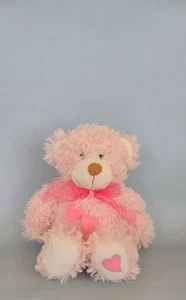 Peluche orsacchiotto rosa pelliccia shaggy bianco piedi museruola 12" - Foto 1 di 6