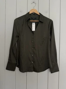 NWT Banana Republic Satin Classic Shirt XS Army Green Collar Button Up NEW - Picture 1 of 4
