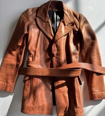 CHAQUETA DE CUERO VINTAGE AÑOS 70 EAST WEST INSTRUMENTOS MUSICALES ABRIGO BLAZER-PEQUEÑA Foto 1 de 4