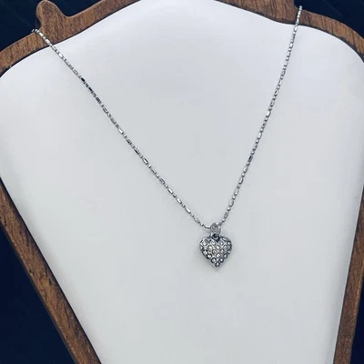 "Mini collar de corazón de cristal Brighton Petite cadena con cuentas tono plata 18""" Foto 1 de 4