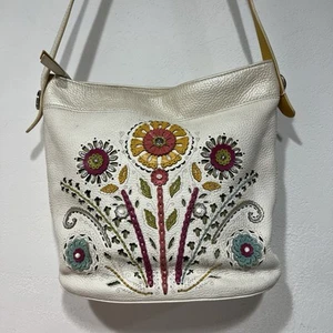 Bolso de Hombro Brighton Hazel Cartera Cortado Cuero Perforado Flores Blancas - Imagen 1 de 13