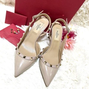 Auth VALENTINO GARAVANI Rockstud Pumps EXC EU36.5/US6.5 Pointed Toe Beige 2504M - Picture 1 of 10