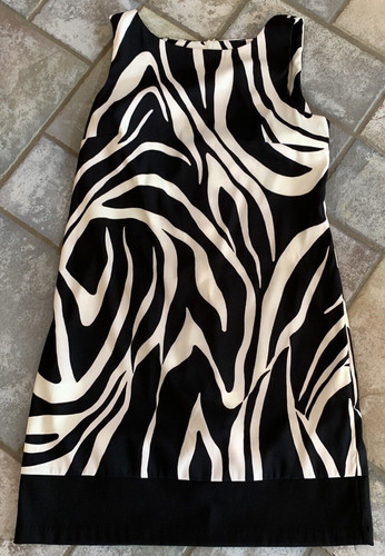 Abito ALYX taglia 12 nero panna stampa zebrata cocktail matrimonio data ballo midi