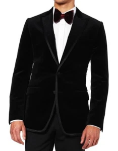 Black Velvet Slim-Fit Blazer Jacket for Business Casual Festive Event Gatherings - Picture 1 of 5