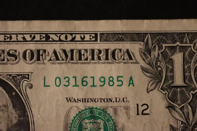[MARCH 16, 1985] ONE DOLLAR FANCY BIRTHDAY NOTE  SN  L 03161985 A - Image 1 of 3