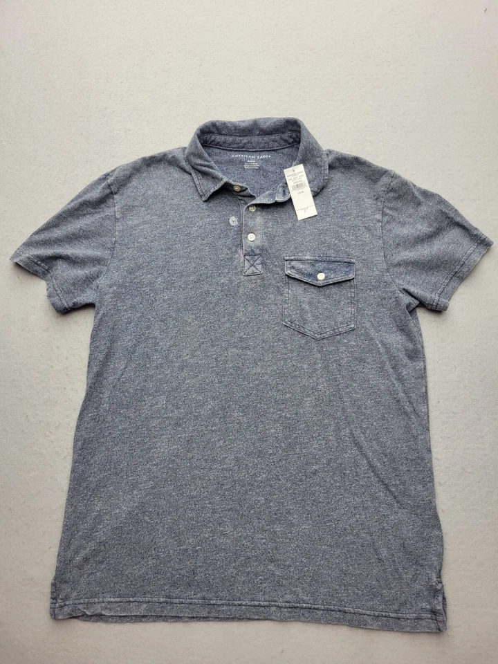American Eagle Men Polo Medium Blue Cotton Blend Indonesia Heather - Image 1 of 4
