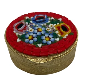 Vintage Micro Mosaic Pill Box Floral Made In Italy - Picture 1 of 7