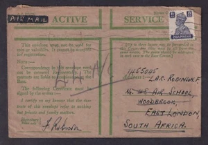 INDIA 1943 Active Service Airmail Cover to South Africa - Picture 1 of 2