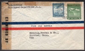 2755 CUBIERTA DE CORREO AÉREO CENSURADO CHILE A EE. UU. 1944 RANCAGUA - MERIDEN. CT - Imagen 1 de 2