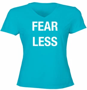 Juniors Women V-Neck T-Shirt Fear Less Fearless Faith Tee Positive Inspiring - Picture 1 of 9