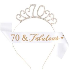 Queen Scarf 70 & Sash 70th Birthday Sash Crystal Crown Tiara Happy Birthday
